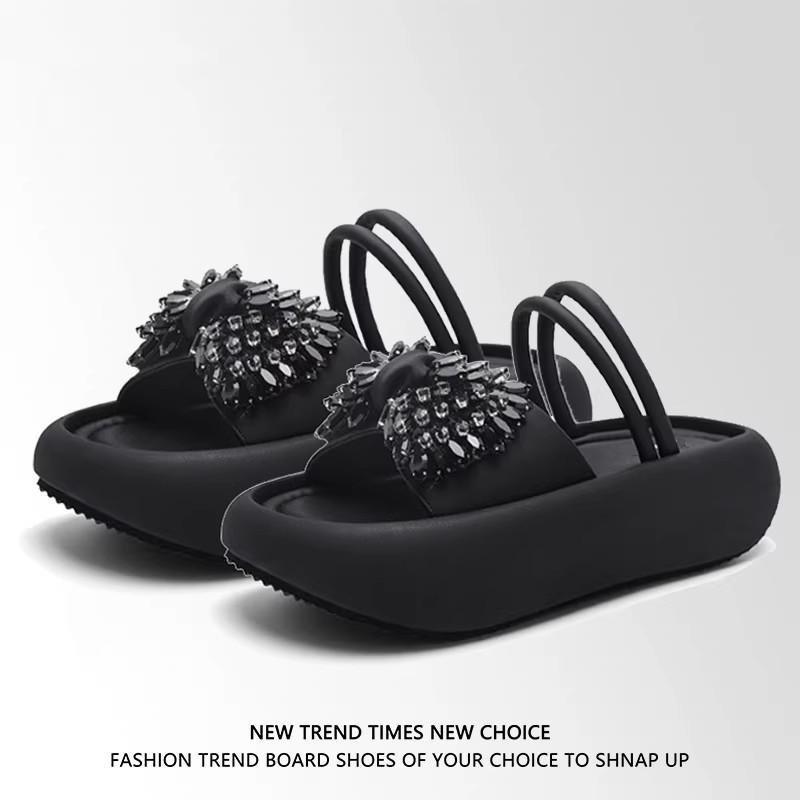 Rhinestone bow slippers summer wear Mary Jane shoes beach sandals casual vacation cool slippers women's shoes