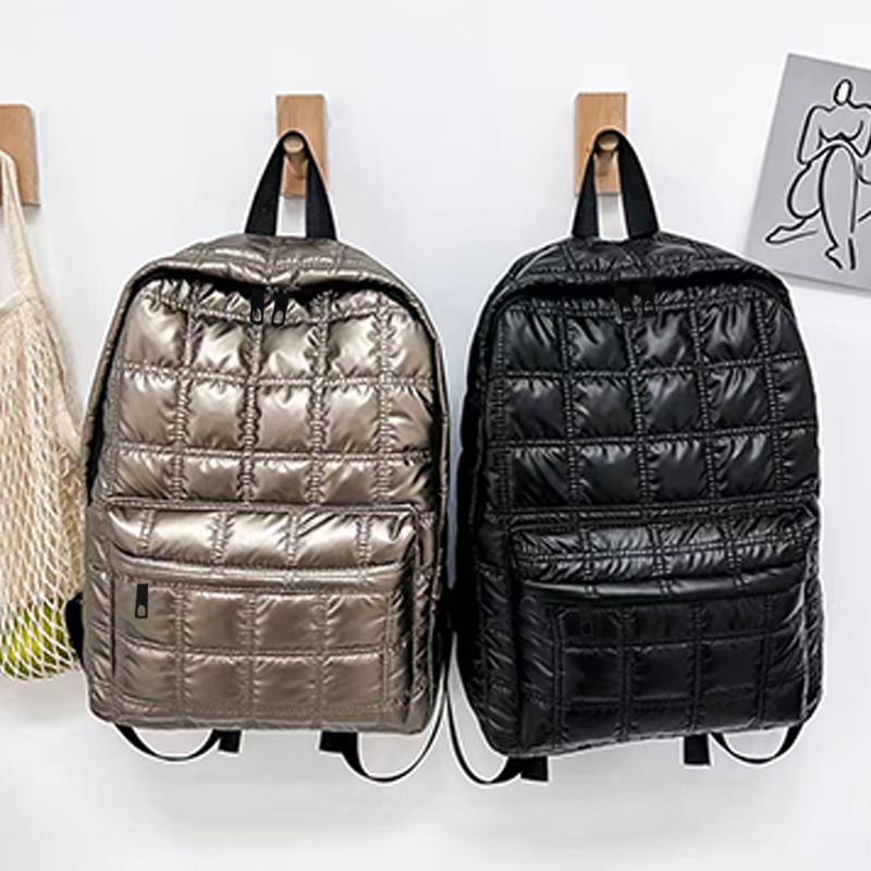 Daily Wear Metallic Shiny Backpack Fashion Multi-compartment Daypack, Classic Solid Tone for Ladies Everyday Outdoor Outings
