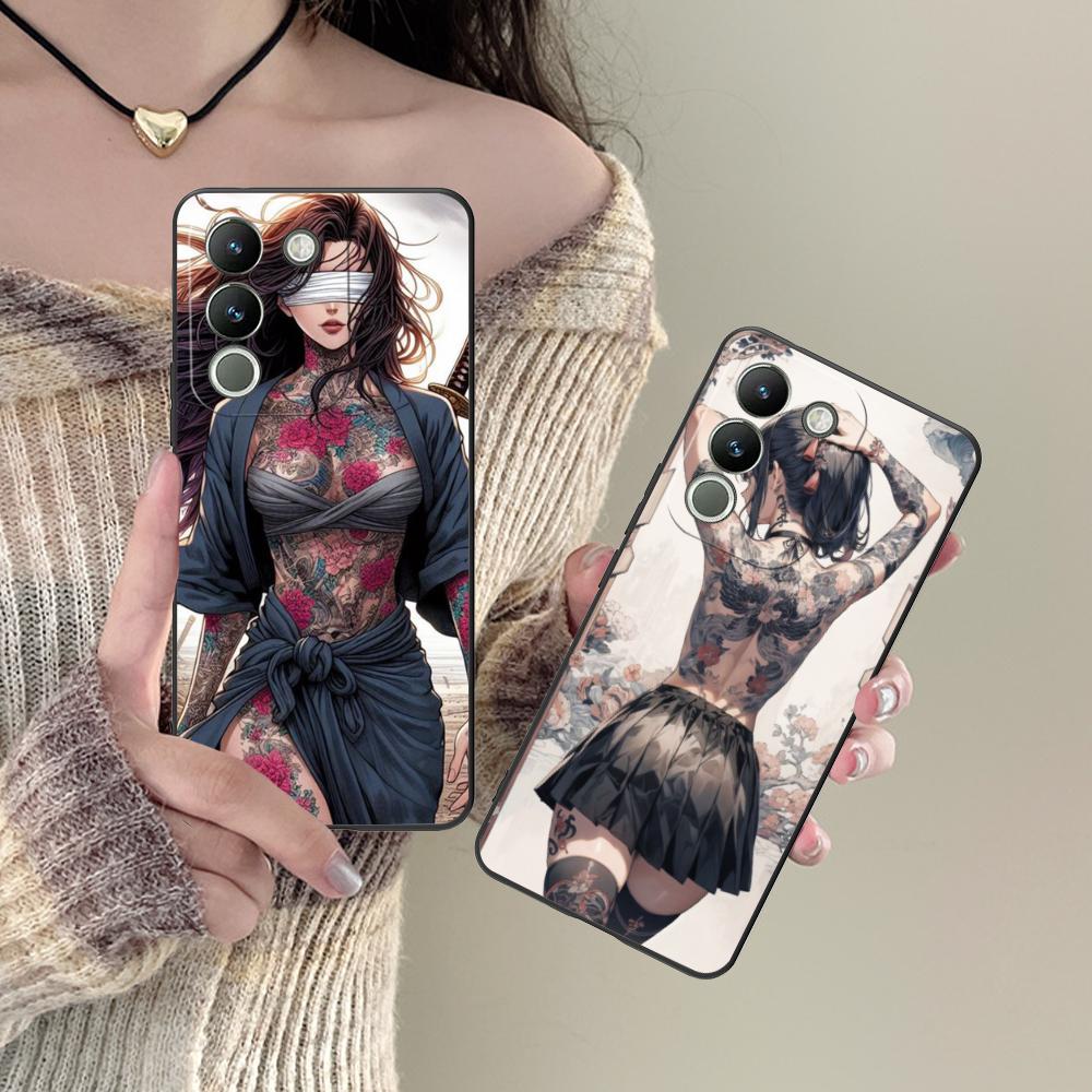 Modne etui na telefon komórkowy z tatuażem dla dziewczyny do VIVO V60 V50 V40 V30 V29 V27 V25 V23 Pro Lite 5G Kolorowy nadruk Pokrowiec Luksusowy