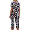 Women's Two Piece Set Short Sleeve Top and Capri Pants Hawaiian Floral Print Casual Lounge Wear Soft Fabric Relaxed Fit