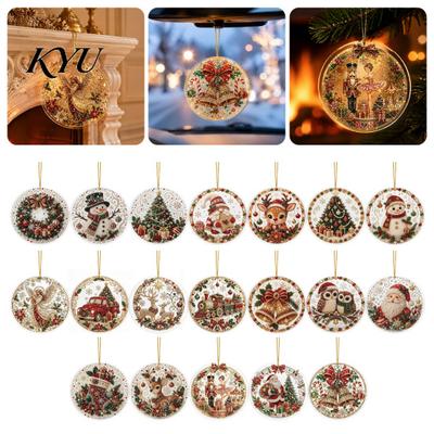 Office Holiday Decorations Christmas Acrylic Hanging Ornament, 2D Flat Double Side Printed Personalized Gifts Santa Snowman Pendant for Tree