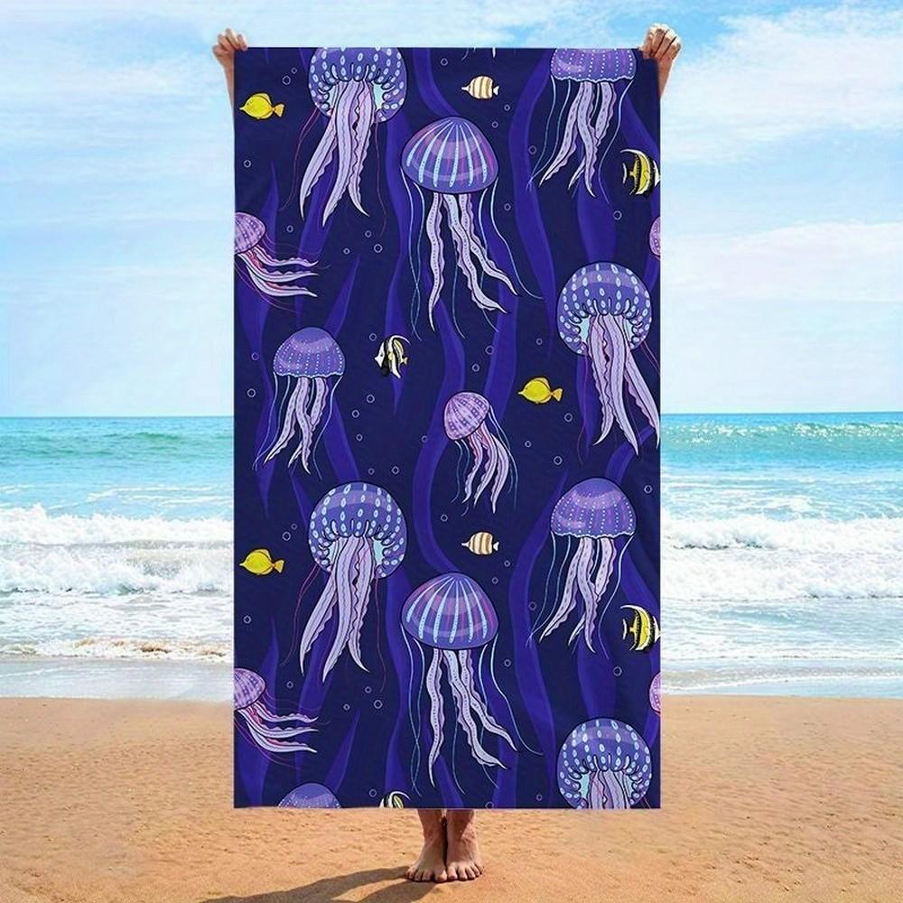 

Ocean Jellyfish Print Beach Towel Patterned Sunscreen And Windproof Suitable For Swimming Pool Camping Travel Blanket W40*H60(CM)