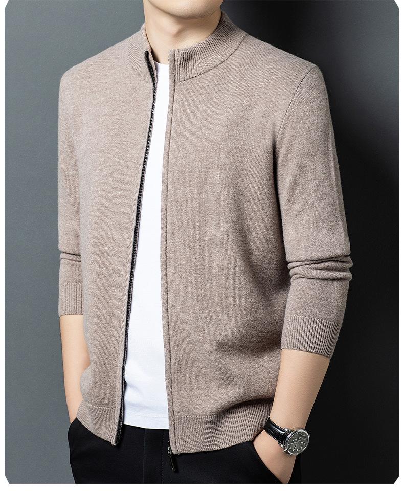Men's 100% Pure Wool Thickened Cardigan Jacket - 600g High-End Zipper Sweater