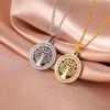 Tree of Life Clear Zircon Round Pendant Necklace Women Stainless Steel Gold Color Neck Chains Luxury Jewelry Wedding Gift