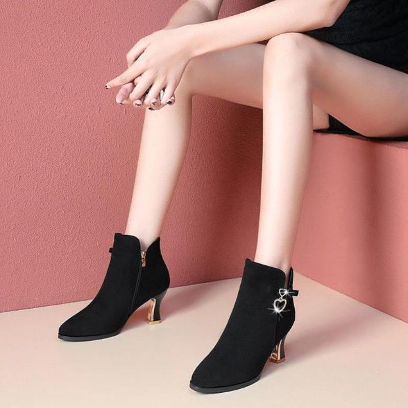 Warm Woman Short Shoes Autumn Winter Ankle Boots for Women Black Pointed Toe Booties Heeled Fashion 2025 On Promotion Footwear
