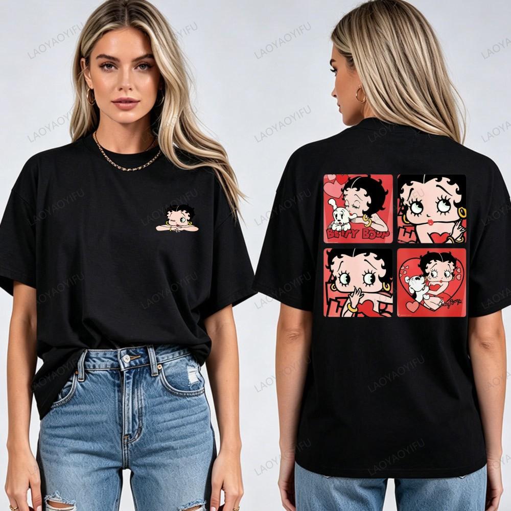 Classic Old School Betty Boop Graphic Tee Adults Soft Cotton Short Sleeve Bohemian Fashion Retro Animation Casual Streetwear