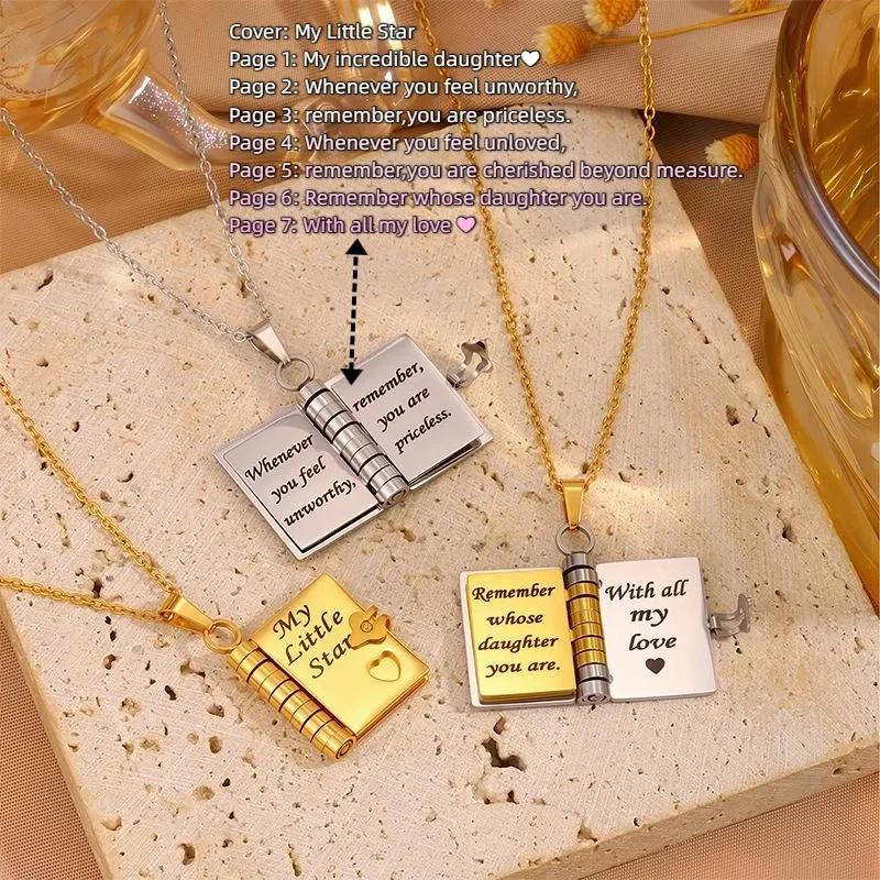 Stainless Steel My Little Star Engrave Book Pendant Necklace For Daughter Love Openable With 7 Pages Gift Women's Sweater Chain