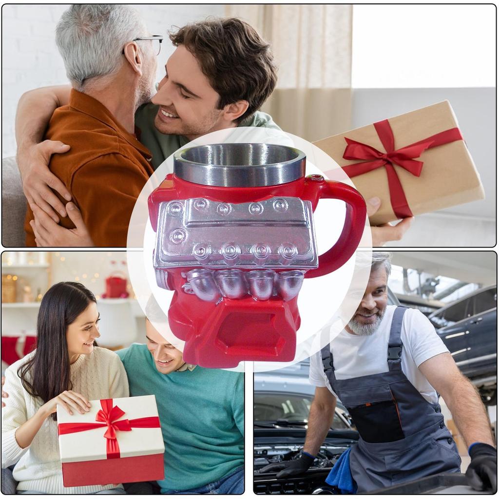 V8 Engine Mug Art Design Mug Milk Cup for Adult Men Car Enthusiasts Lover Mechanics Kitchen Office Travel Coffee Water Birthday