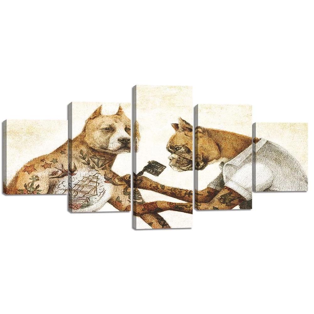 

Modular Canvas Painting Artwork 5pcs Animal Dog Tattooist Poster HD Prints for Living Room Decoration Home No Frame Wall Picture 20x35 20x45 20x55cm