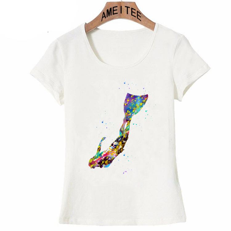 Summer Divin Watercolor Art Painting T Shirt Cute Women T Shirt Elegant Design S