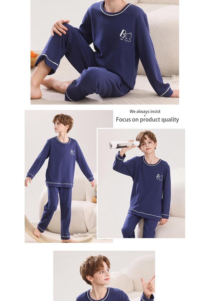 2026 Boys' Long Sleeve Pajama Set for Teens - Spring & Autumn Homewear