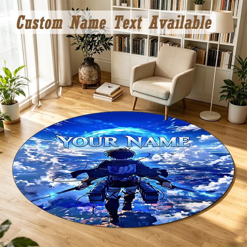 Round Rug Custom NameAttack On Titan Pattern Non Slip Carpet Home Floor Decor