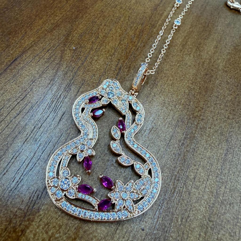 Medieval Style Flower Vine Red Lace Gourd Necklace Ruyi Hollow Collarbone Chain Hair Ruyi National Style