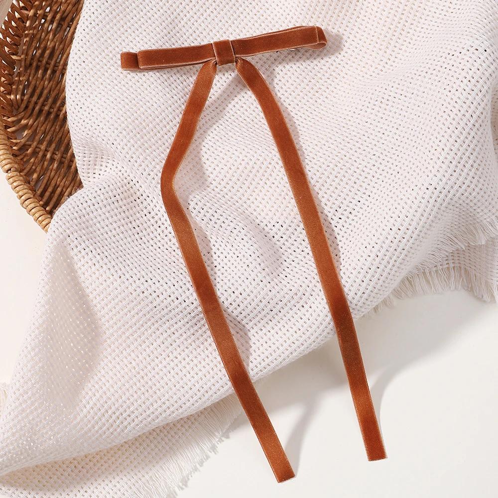 Vintage Big Large Velvet Bow Hairpins Barrettes For Women Girls Wedding Long Ribbon Korean Hair Clip Hairgrip Hair Accessories