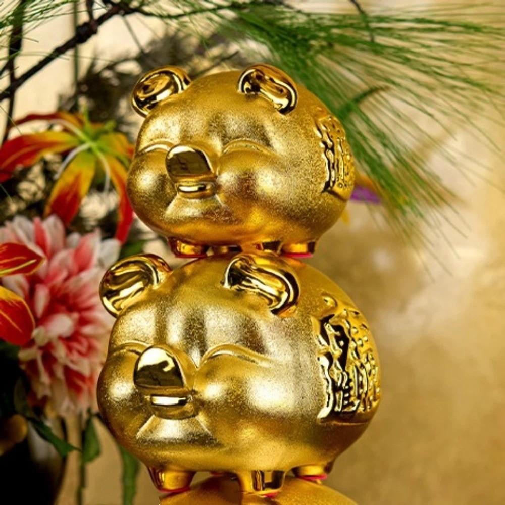 Pig Mascots Ceramic Piggy Money Bank Golden Beans Container Ceramic Savings Money Tank Desk Decor Chinese Style Money Jar