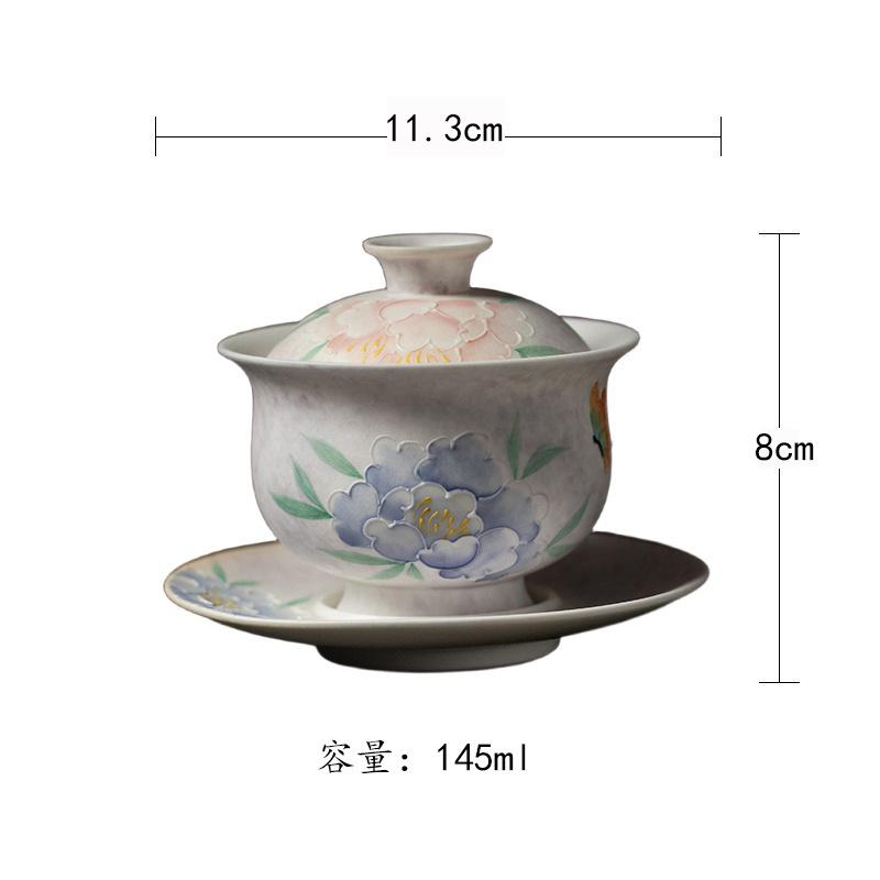 

145ml Hand-painted Peony Gaiwan Zen Tea Tureen Tea Bowl With Lid Kit Tea Maker Cover Bowl Tea Ceremony Accessories Ornaments