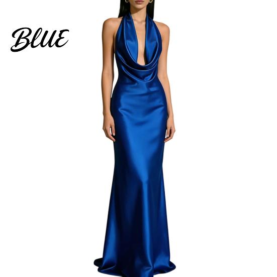 Retro-Stil Kleid Damen Sexy Rückenfrei Maxikleid Tiefes V-Ausschnitt Ärmellos Weich