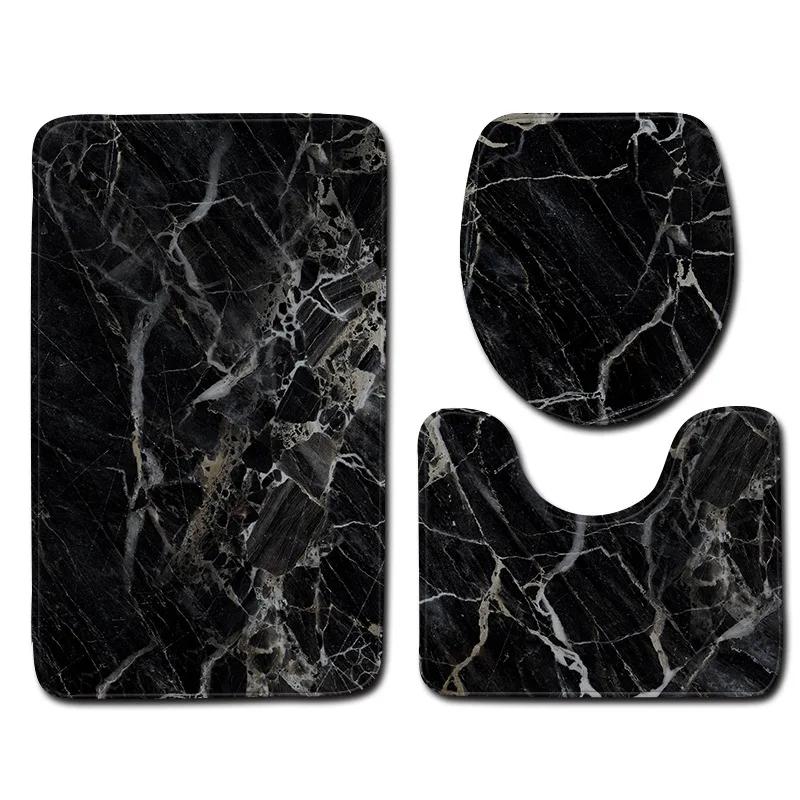 3-piece set Marble Pattern Bath Mats Anti Slip Bathroom Mat Set Washable Toilet Seat Lid Cover Pedestal Rug Set Home Decor