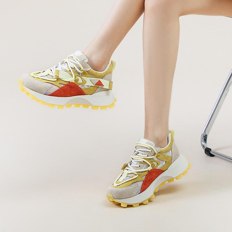 Thick-soled mesh Forrest Gump shoes spring and summer new leather breathable casual sports dad shoes tide