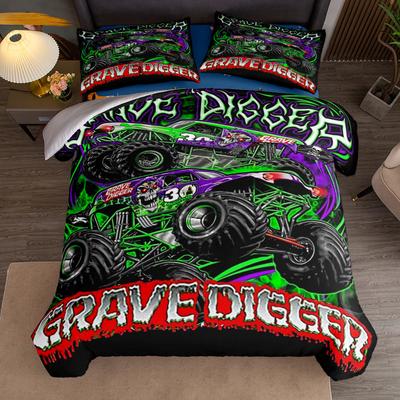 Conjunto de Capa de Edredom Monster Jam Race King Queen Double Full Twin Solteiro