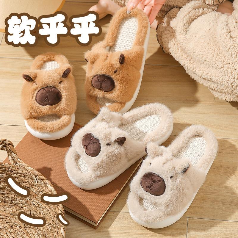 Wool Slippers Women's Spring and Autumn Linen Slippers New Thick-bottomed Indoor Home Cartoon Cute Slippers