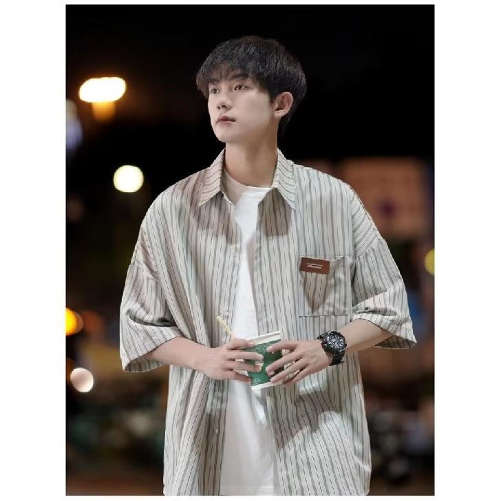 Striped Shirt Men'S Summer Casual Student Loose Niche Design Fun New Men'S Top For Outerwear