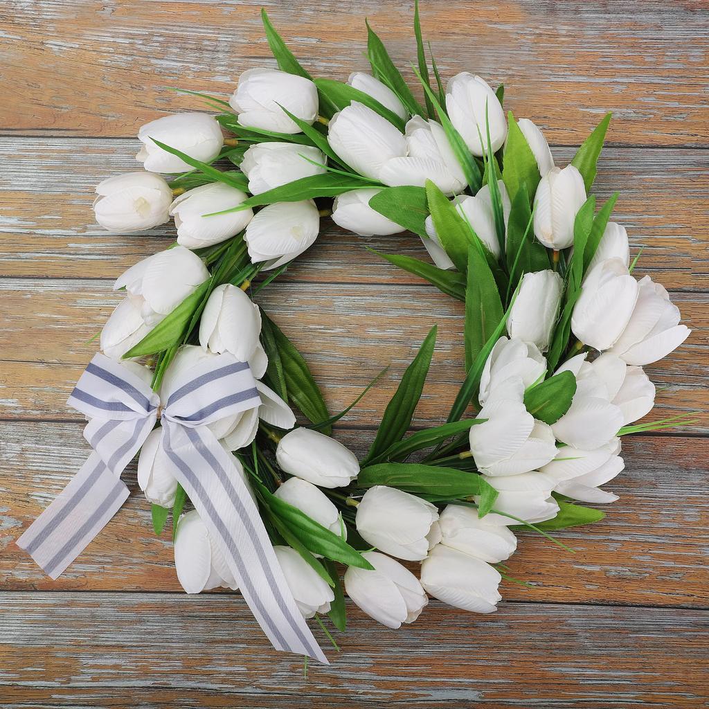 Artificial Flowers Tulip Wreath White Spring In The Summer Wedding Decoration Wall Hanging Home Party Simulation Garland