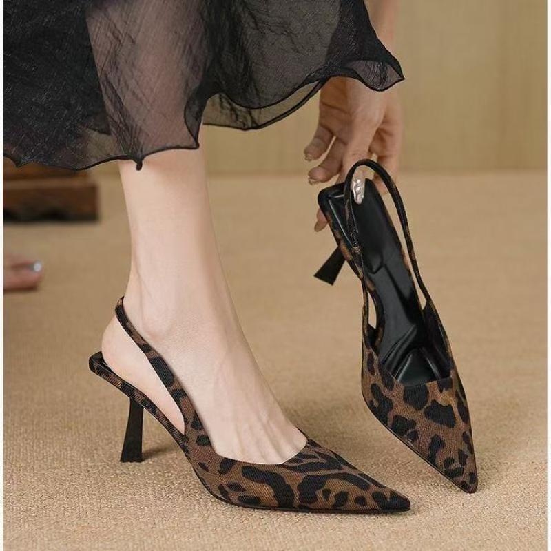 Fashion 2025 New Summer Leopard Print Women Sandals Shoes Fashion Pointed Toe Shoes Elegant Party High Heel Shoes Sandalias