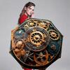 Steampunk Automatic Folding Umbrella with Gears & Clockwork Mechanism - 8-Rib Durable Iron Frame, Portable Collapsible Design,