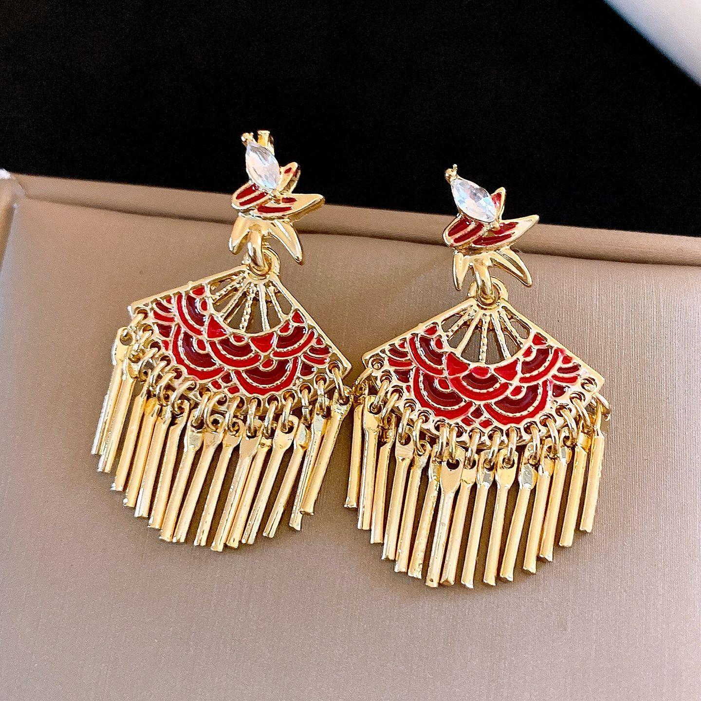 Silver Needle New Chinese Retro Drip Fan Fringe Earrings Earrings Personalized Earrings