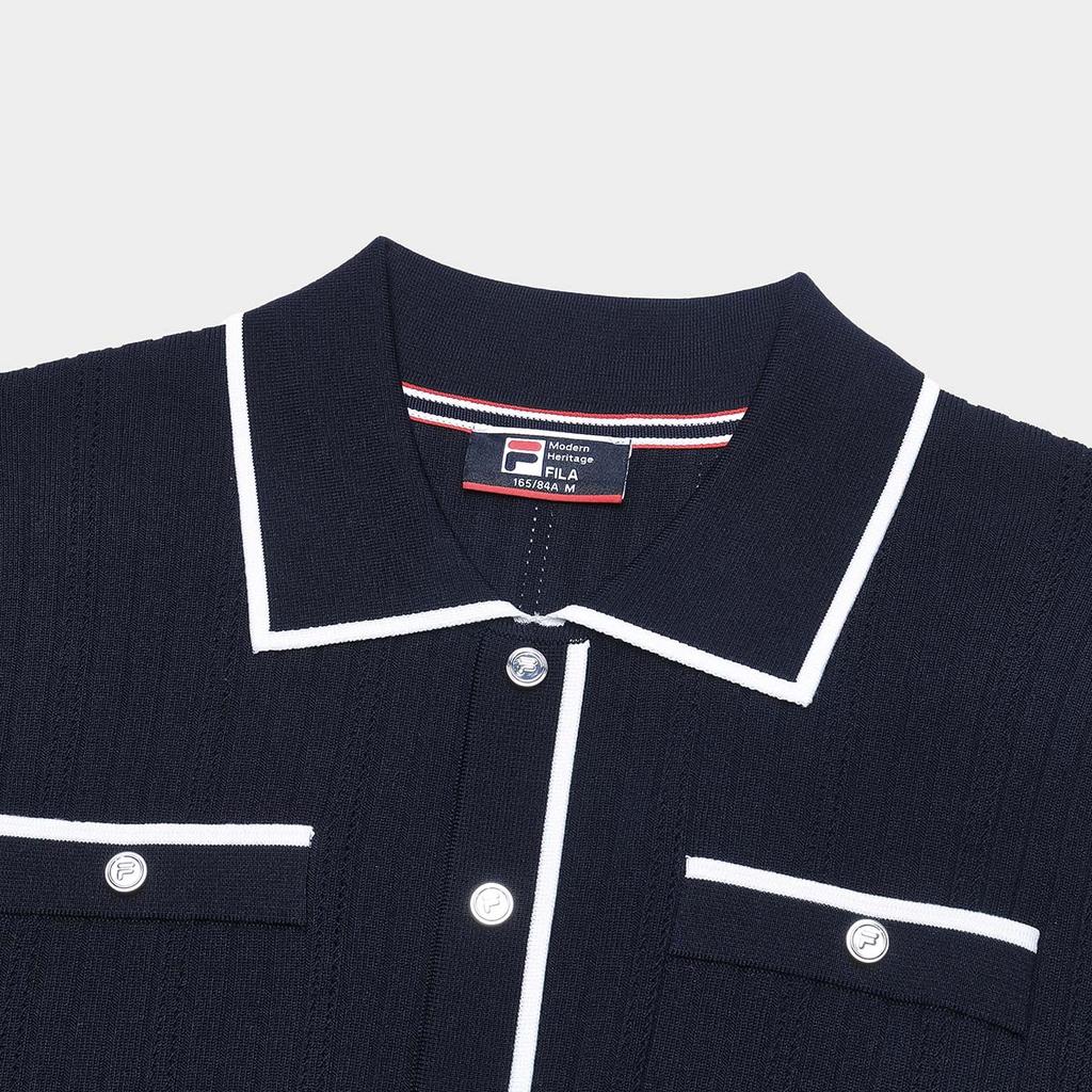 Fila Solid Color Polo Neck Knitted Long Sleeve Dress Women Dresses Legendary-Blue F11W411308F-NV