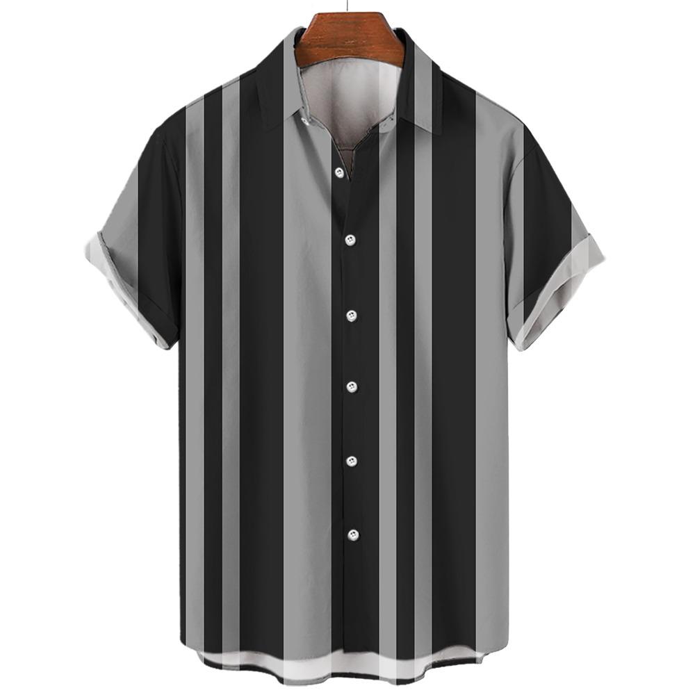 Men's Hawaiian Beach Short Sleeved Striped Shirt 3D Printed Loose Street Fun Men's Top Fashion Casual Simple Pocketless Shirt