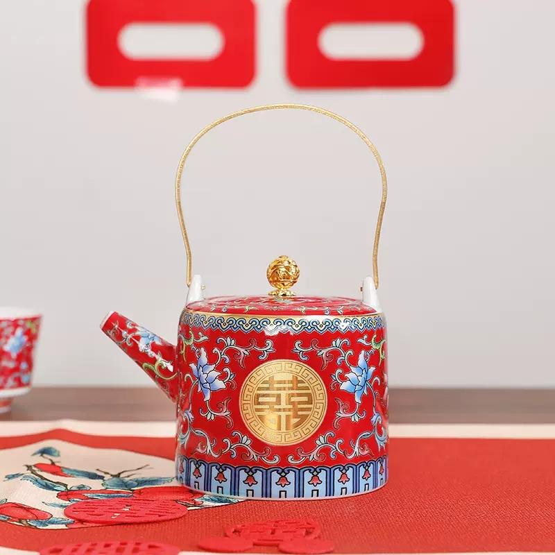 Enamel Colored Tea Cup Set, Tea Pot Set, Wedding Celebration Tea Joy Tea Cup, Creative High Grade Hand Gift