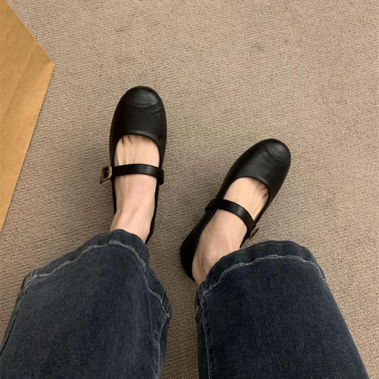 Fashion IPPEUM Mary Janes Flat Shoes Women Ballet Flats 2025 New Black PU Leather Buckle Straps Zapatos de Mujer Ballerina
