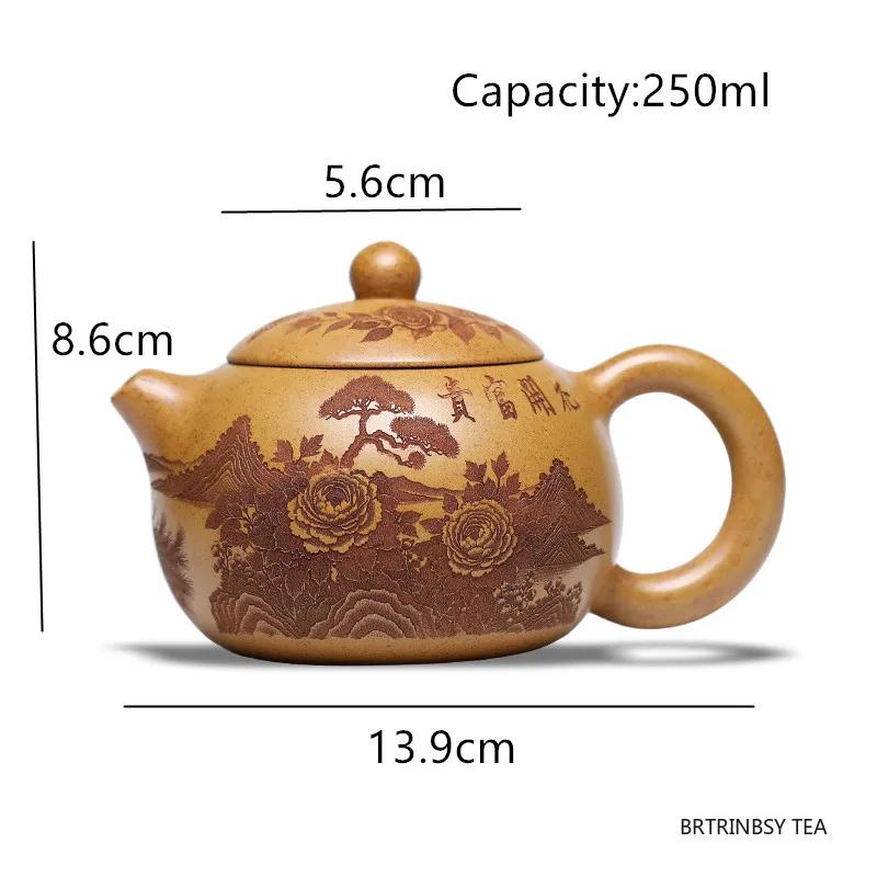 Tradition Yixing Purple Clay Teapot Handmade Flower Bird Tea Pot Household Beauty Xishi Kettle Chinese Zisha Tea Set 250ml