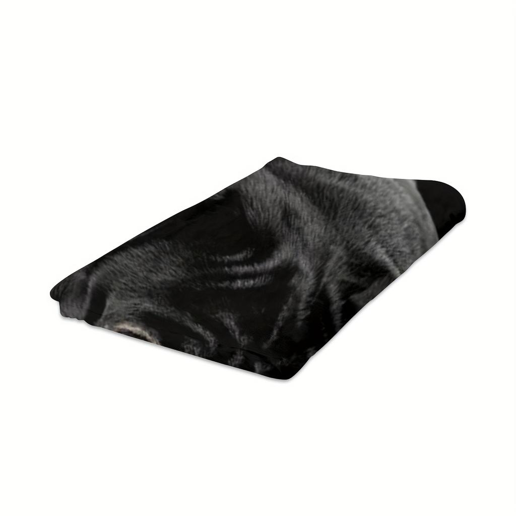 A cute black pug dog Flannel printed blanket suitable for all seasons suitable for living room office sofa and travel 180x250CM