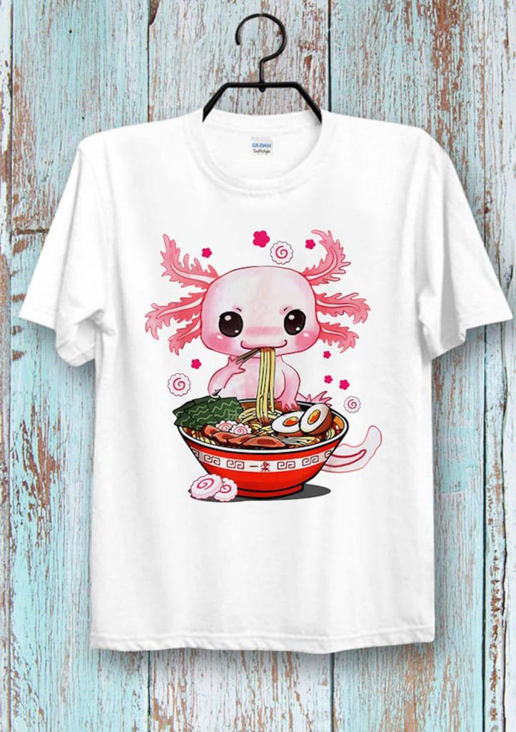 Kawaii Axolotl Ramen Noodle Funny Japanese Anime T Shirt tee top Ideal gift Tee Tee Top Cool Ideal gift Tee Top for Ladies and Gentlemen