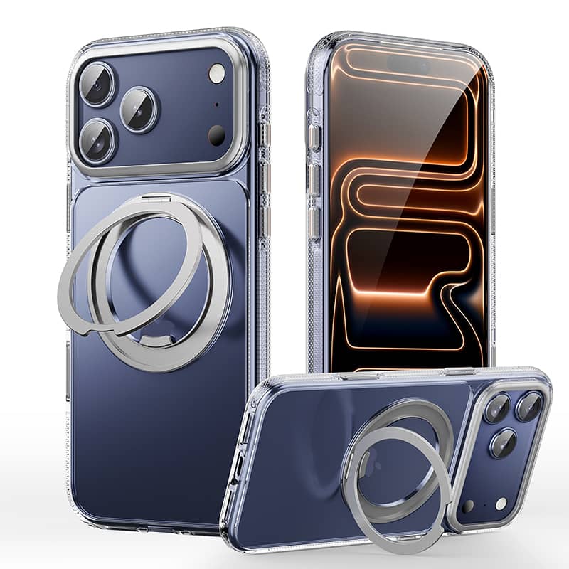 360 Spin Magnetic Stand (Pro-Version) for iPhone 17 Pro Max 17 Air Case (Compatible with Magnetic) Matte Translucent Shockproof