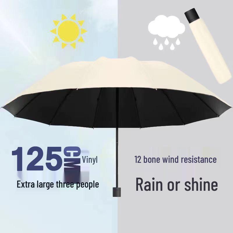Stort Trefaldigt Paraply för Män & Kvinnor: Robust, Dubbelanvändning för Sol & Regn, Anti-Stormdesign