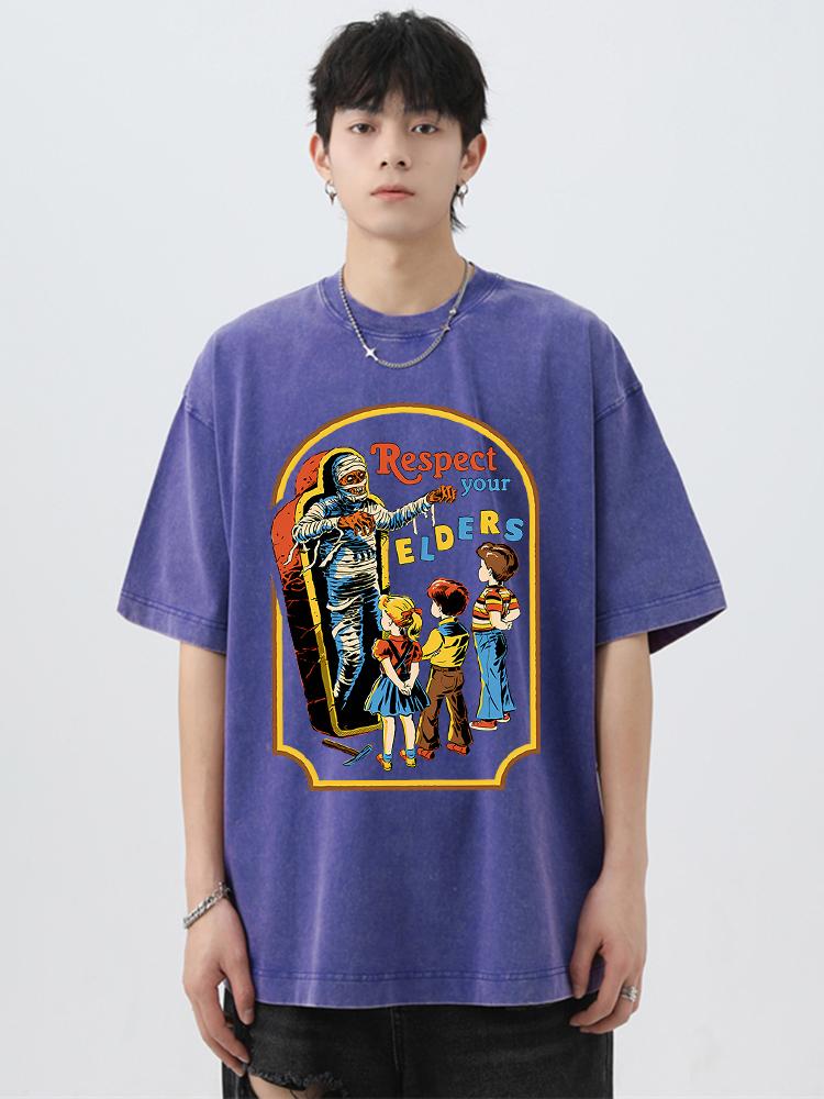 Respect Your Elders Mummy Funny Washed Retro Men Tee T Shirt Cotton T-Shirt Casual Breathable Clothes Oversize Short Sleeve
