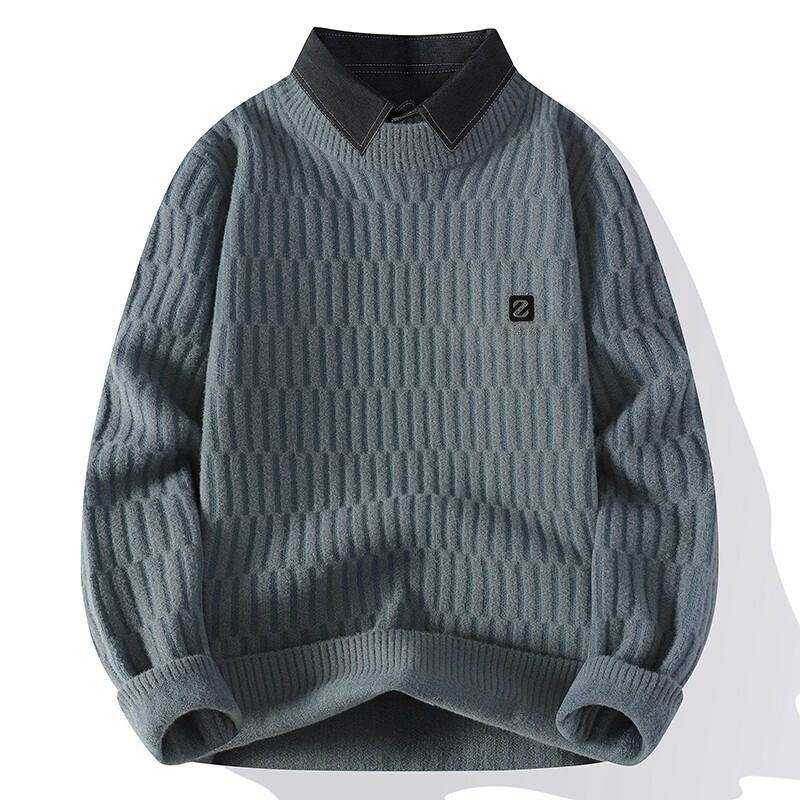 

Горячая Распродажа Высокое Качество Мода Индивидуальность Ложный Двойка Свитер Трикотаж Нижняя Линия Свитер 4XL серый