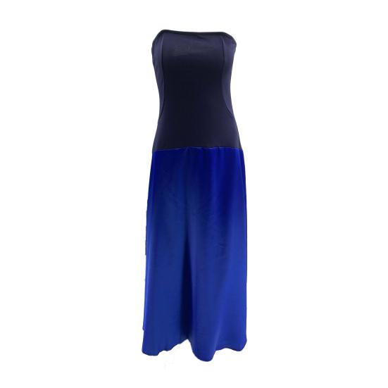 Women's Strapless Tube Top Maxi Dress Off Shoulder Patchwork Evening Dress Satin Bodycon