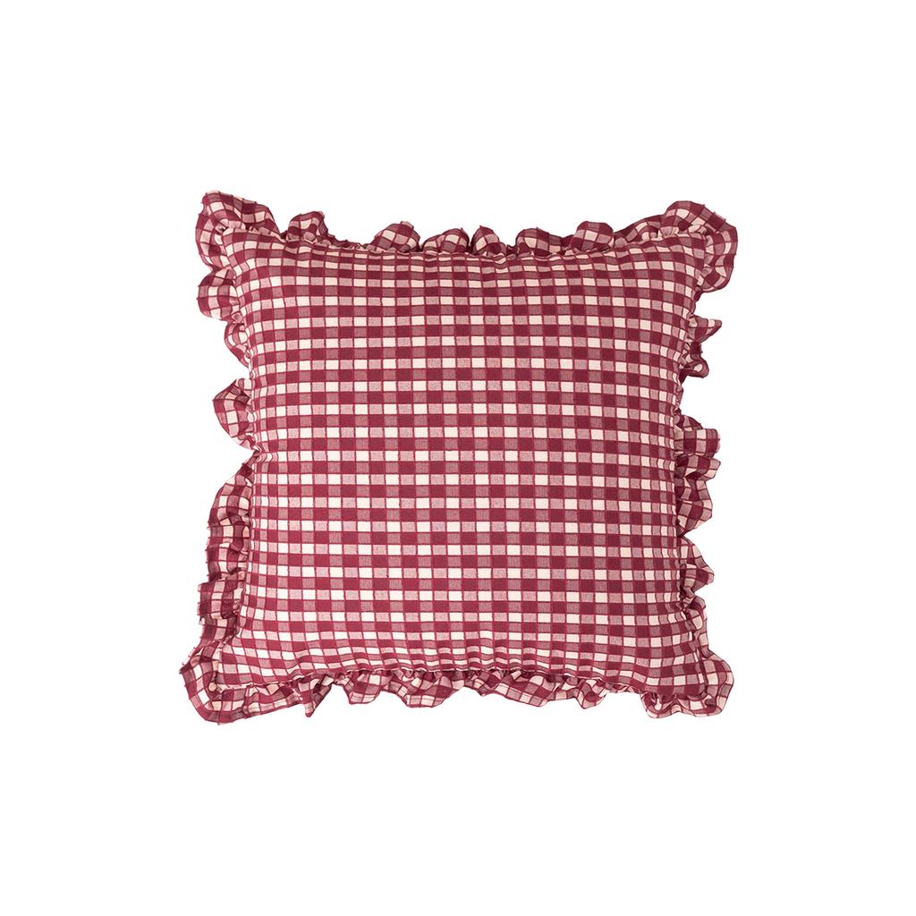 Square Throw Pillow Cover with Ruffled Edges Classic Checkered Pattern Decorative Cushion Case for Sofa Living Room Vintage Style