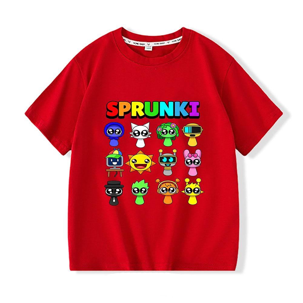 

Game Sprunki Children s T-Shirt 100% Cotton Cute Grils Boys Kids Tops Cartoon Print Tees Casual O-Neck Short Sleeve Summer Wear 100 червоний