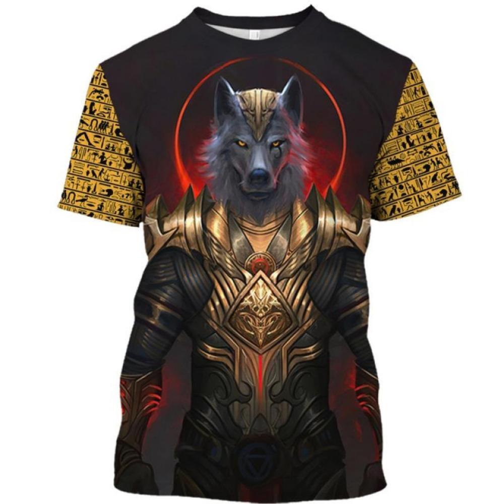 Egyptian Pharaoh Pattern Men's T Shirt Gold Unique Personality Trend O Neck T Shirts Egypt Anubis Grim Reaper Short Sleeve Tee