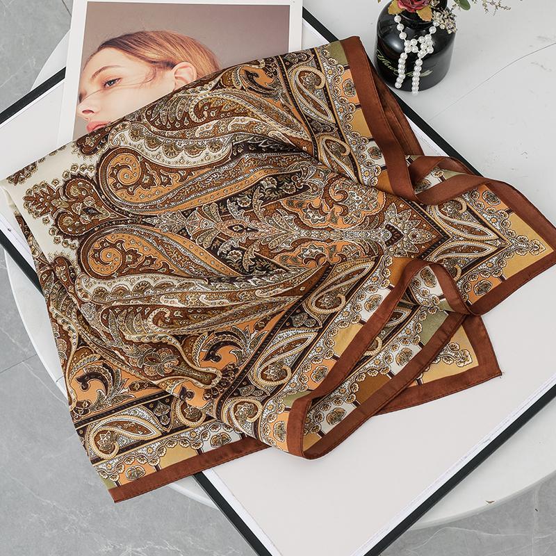 70cm Square Silk-like Scarf Women Satin Cashew Flower Print Small Neck Scarf Fashion Headscarf Kerchief Bandana Shawl Hijab