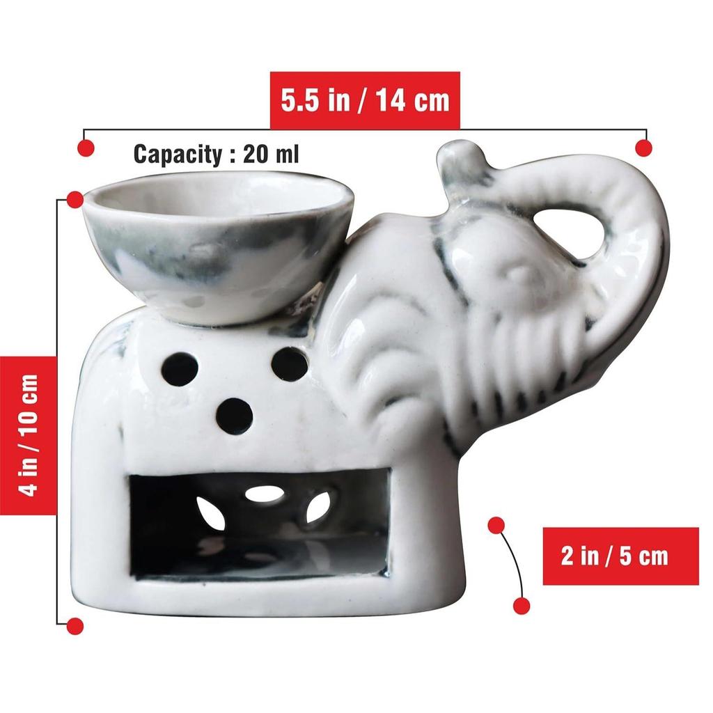 Elephant Shape Aroma Burner Coming with 1 pcs Free Candles (Antique White)