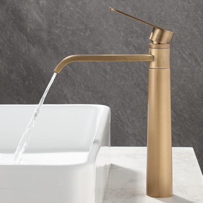 Basin Faucets Antique Bronze Bathroom Faucet Hot & Cold Brass Bathroom Sink Faucet Deck Mounted Lavotory Faucet Mixer Water Tap
