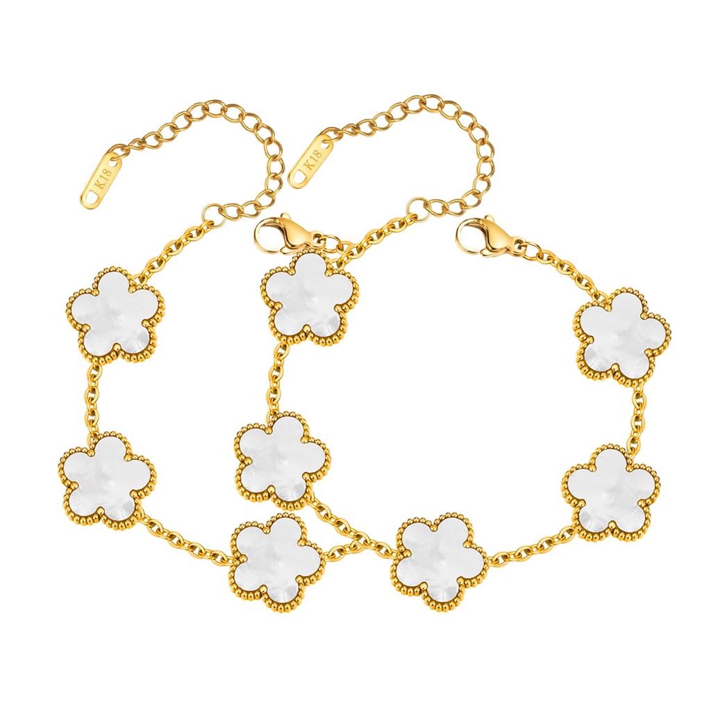 18K Gold Plated Floral Bracelets,Stainless Steel Charm Bracelet Non-Tarnish,Adjustable lucky Chain Set Trendy Gift