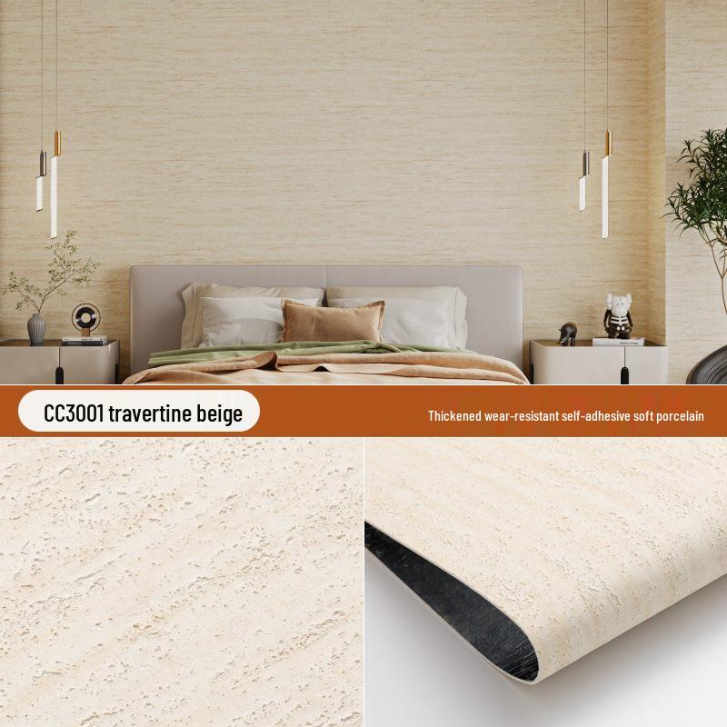 Ultra-Thin 3D Soft Roman Travertine Flexible Wall Panel - Self-Adhesive Sticker for Renovation